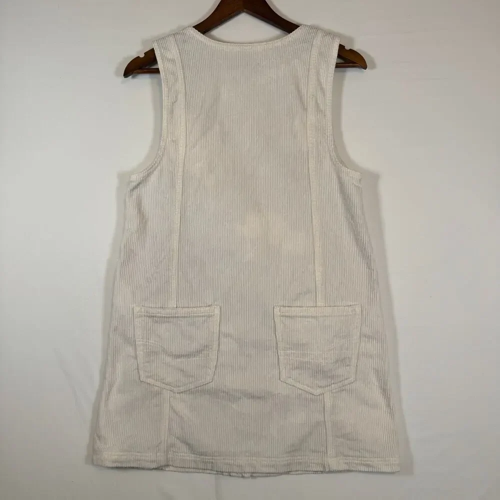 American Eagle Women’s S Corduroy Mini Dress Stretch Cotton White Button Front - Picture 5 of 11